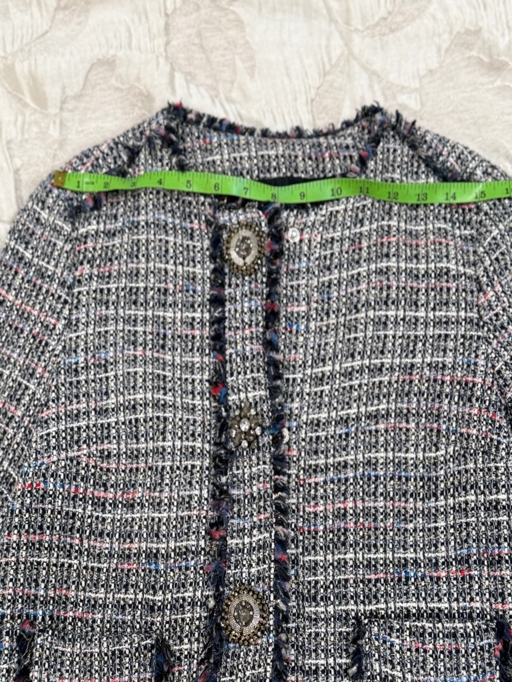 ZARA TEXTURED TWEED JACKET with JEWEL BUTTONS